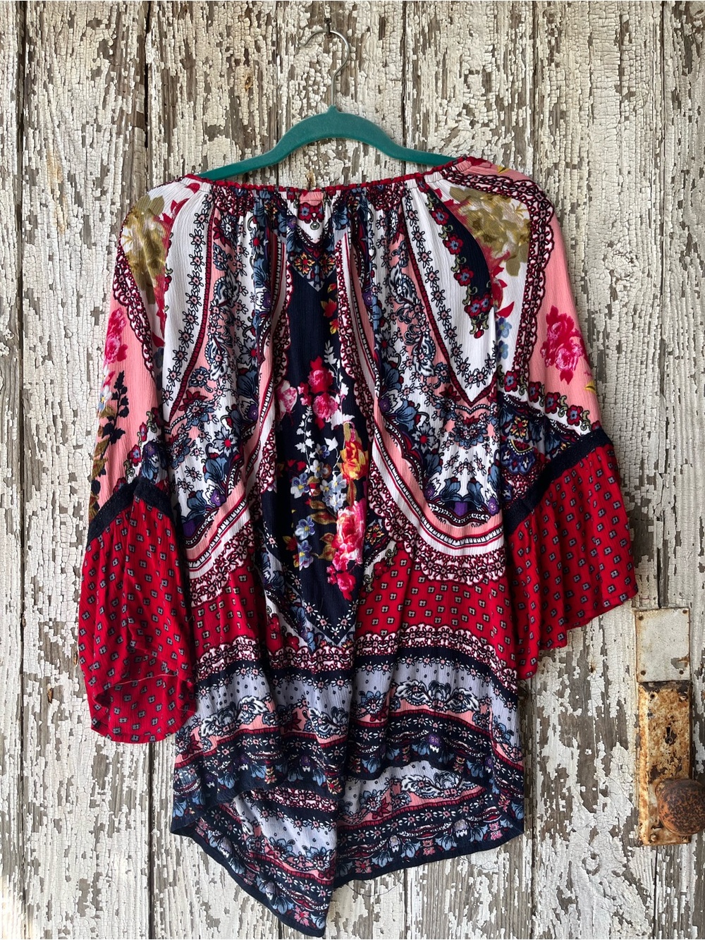 Billabong Boho Floral Off-Shoulder Peasant Top - Pink & Red